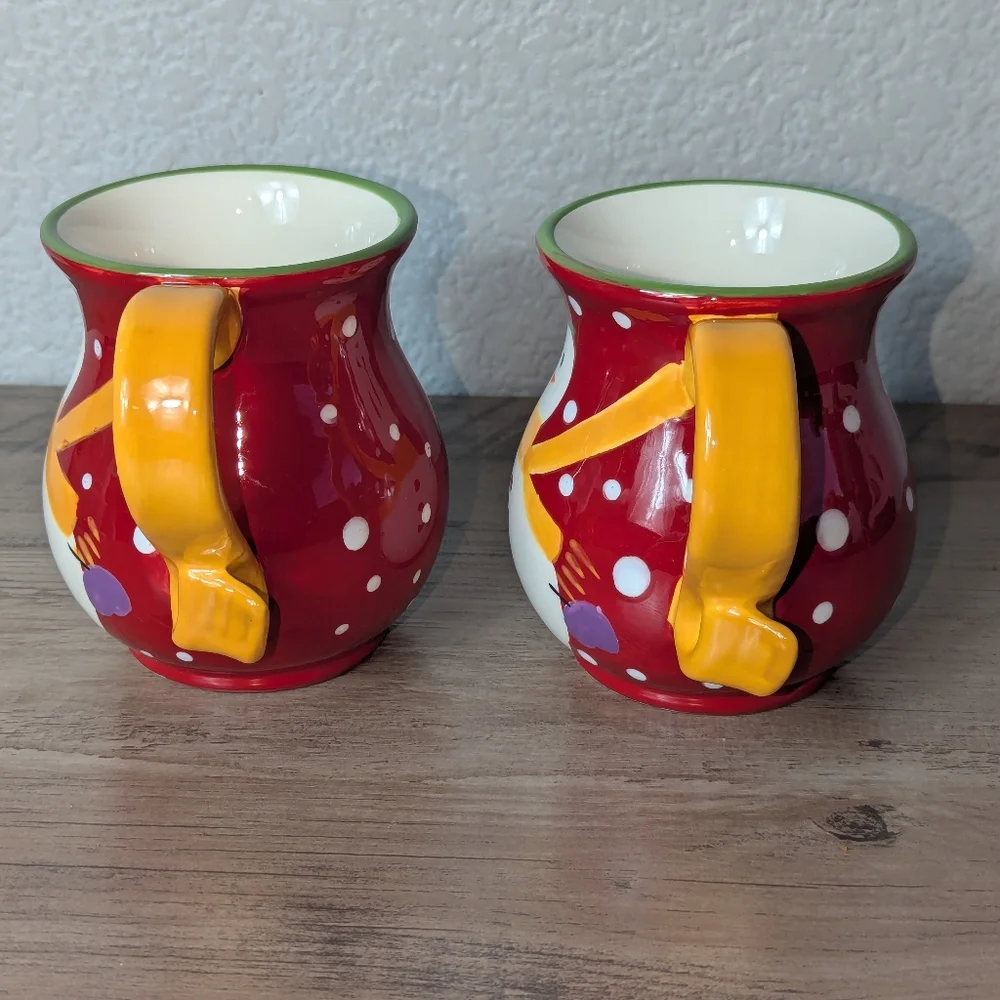 Pier 1 Imports  Christmas Snowman Coffee Mugs  Hand Painted Pair